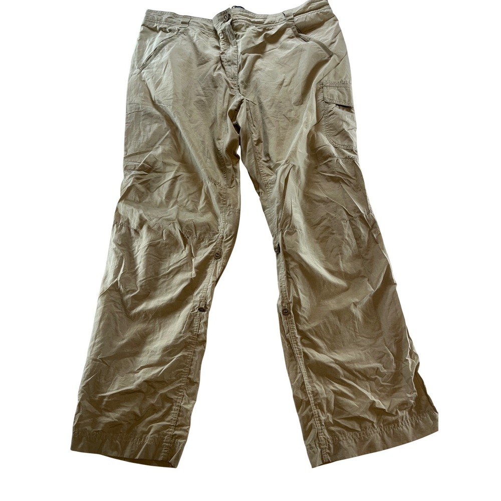 Lands End Womens 20W Khaki Nylon Cargo Hiking Pants Roll Up Tab Straight Leg Tan